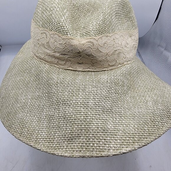 Hardy Amies London Womens Beige Lace Trim Straw Hat Summer Casual Size 57 Cm - Picture 9 of 10